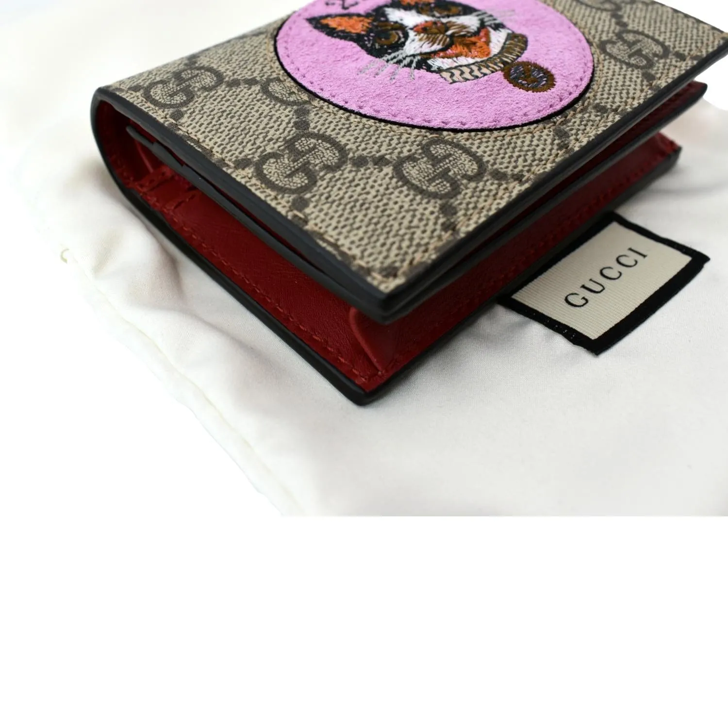GUCCI Bosco Patch GG Supreme Canvas Card Case Wallet Beige 506277