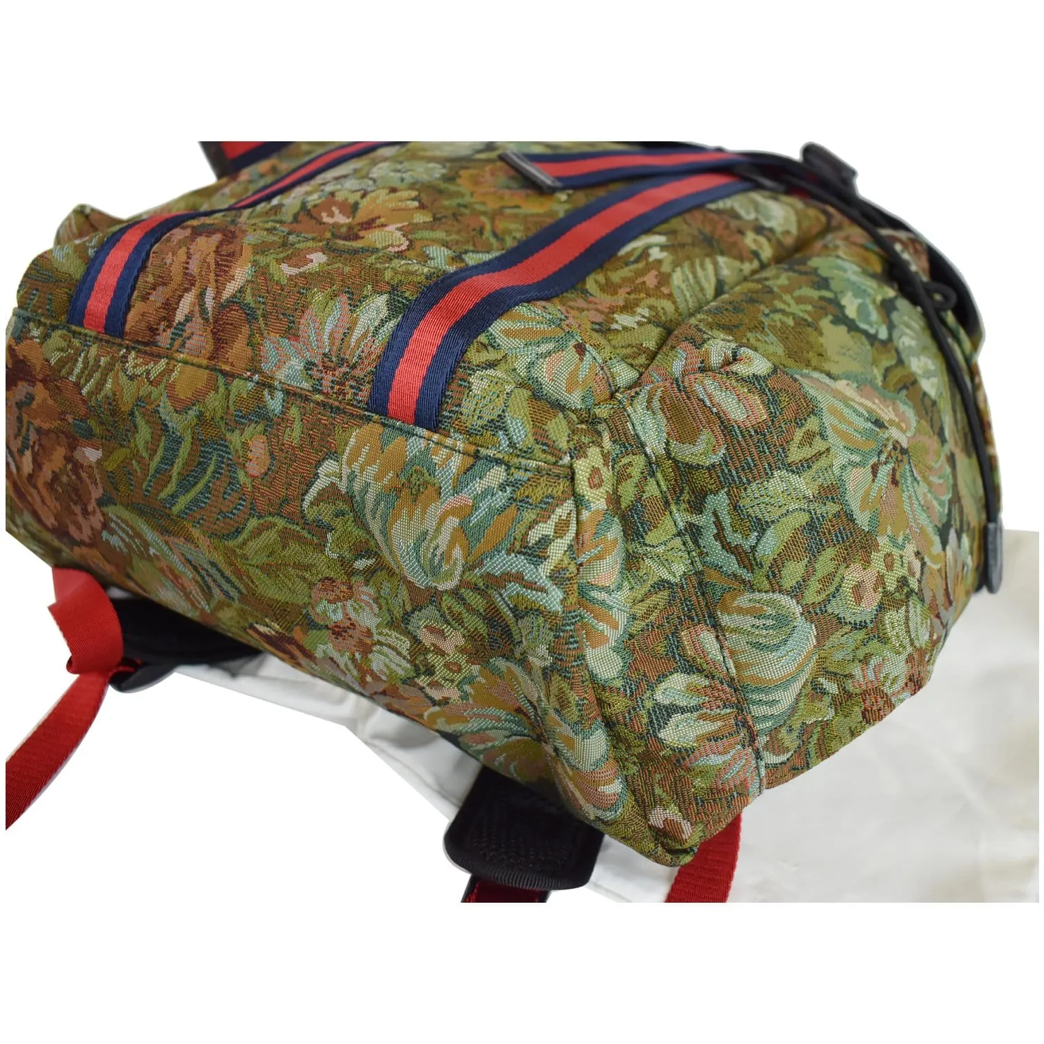 GUCCI Floral Brocade Leather Backpack Bag Green Multi 429037