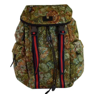 GUCCI Floral Brocade Leather Backpack Bag Green Multi 429037