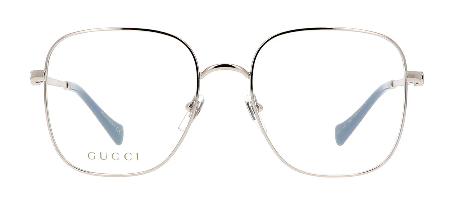 Gucci GG 1144O 002 Square Metal Silver Eyeglasses with Logo Stamped Demo Lenses