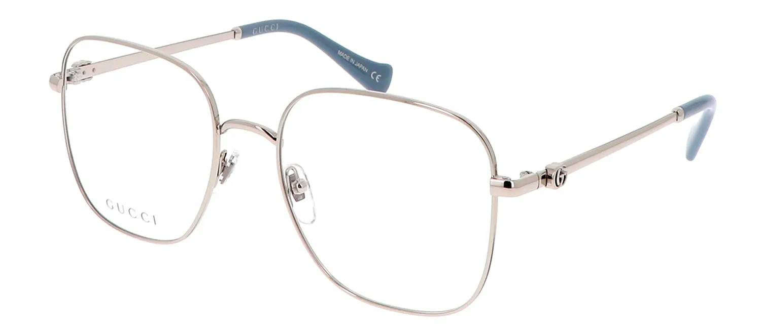 Gucci GG 1144O 002 Square Metal Silver Eyeglasses with Logo Stamped Demo Lenses