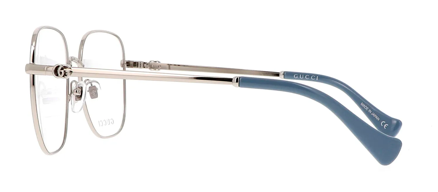Gucci GG 1144O 002 Square Metal Silver Eyeglasses with Logo Stamped Demo Lenses