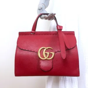 Gucci GG Marmont Small Top Handle Bag Red Grained Leather Crossbody
