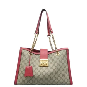 GUCCI Padlock Medium GG Supreme Canvas Tote Bag Red 479197