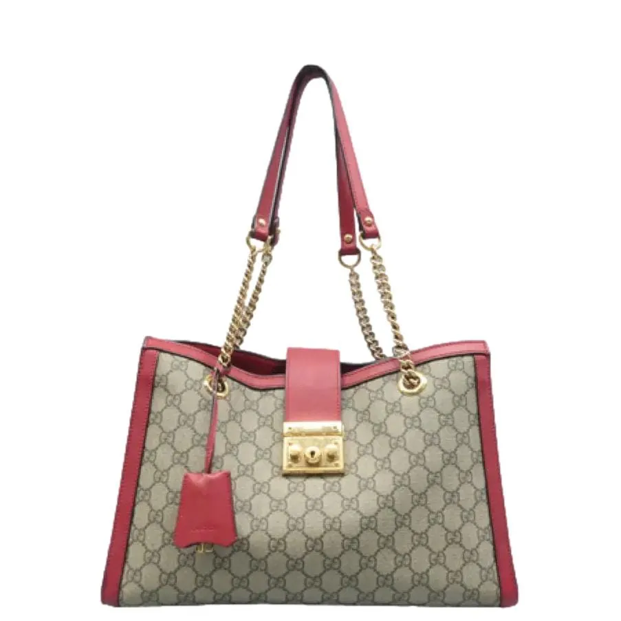 GUCCI Padlock Medium GG Supreme Canvas Tote Bag Red 479197