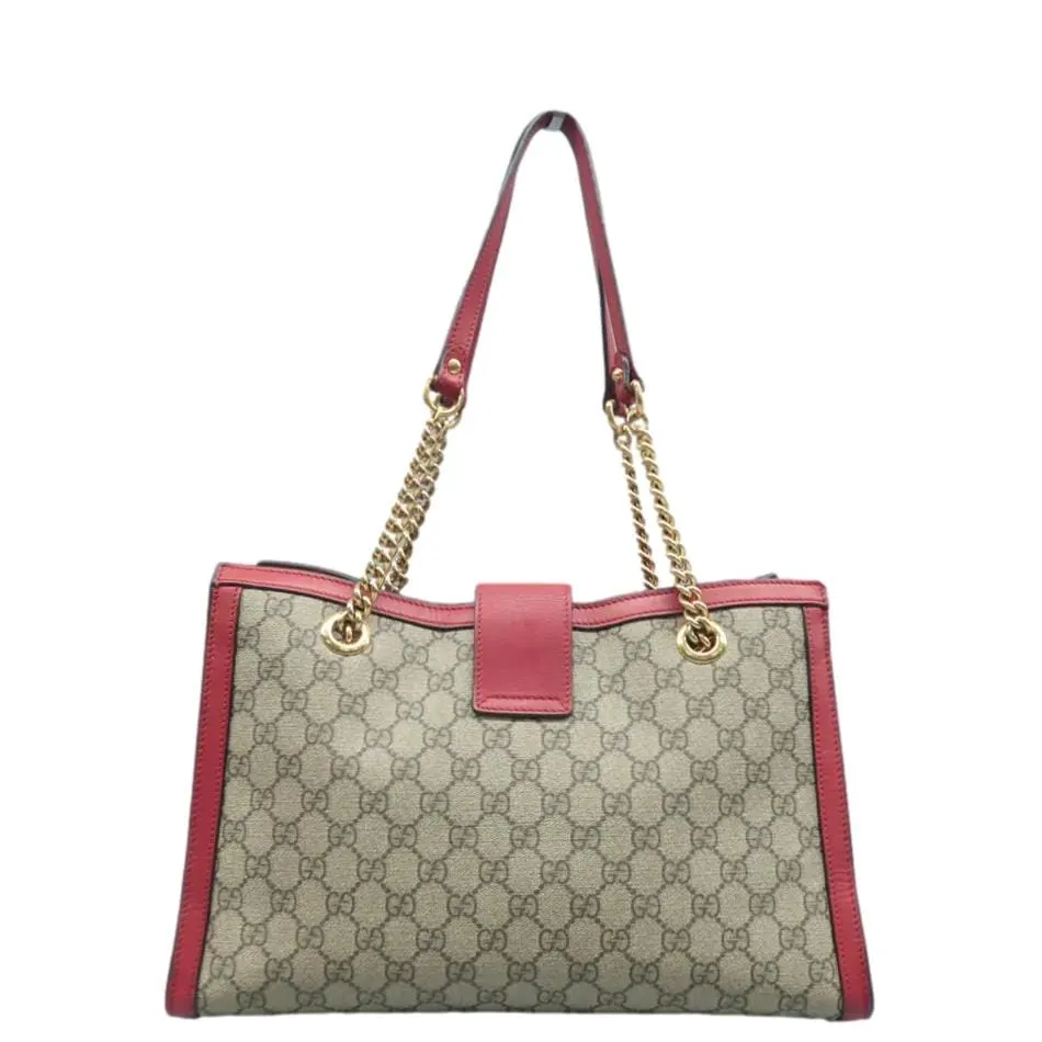 GUCCI Padlock Medium GG Supreme Canvas Tote Bag Red 479197