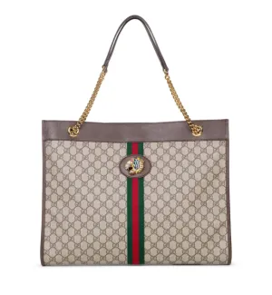 Gucci Rajah Tiger Large Tote Lion Beige Logo GG Bag Italy Handbag Brown NEW