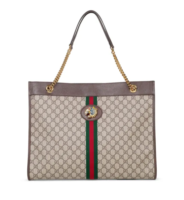 Gucci Rajah Tiger Large Tote Lion Beige Logo GG Bag Italy Handbag Brown NEW