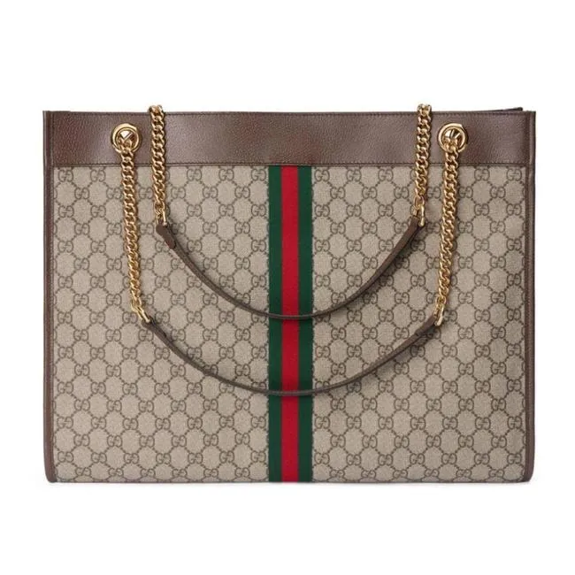Gucci Rajah Tiger Large Tote Lion Beige Logo GG Bag Italy Handbag Brown NEW