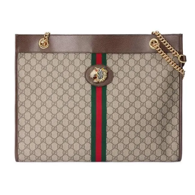 Gucci Rajah Tiger Large Tote Lion Beige Logo GG Bag Italy Handbag Brown NEW