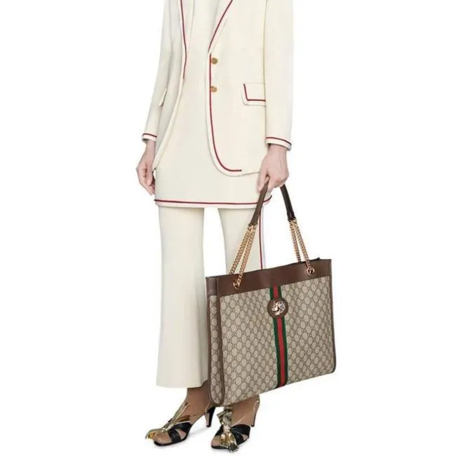 Gucci Rajah Tiger Large Tote Lion Beige Logo GG Bag Italy Handbag Brown NEW