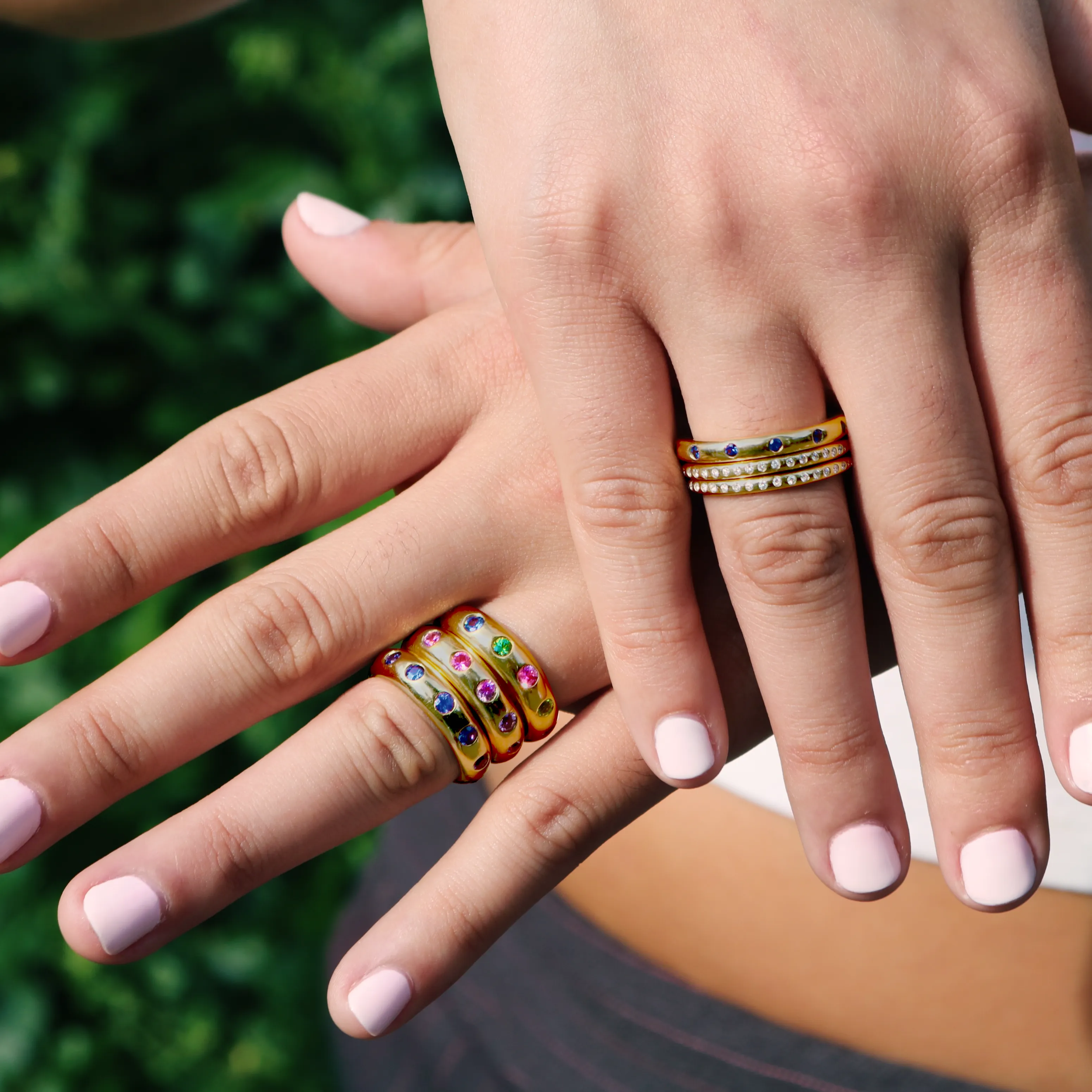 Half Round "Mosaic" Multi Sapphire Band in 20K Peach Gold- 5mm