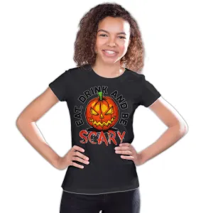 Halloween Horror Eat Drink And Be Scary Pumpkin Retro 80s Official Youth T-shirt
