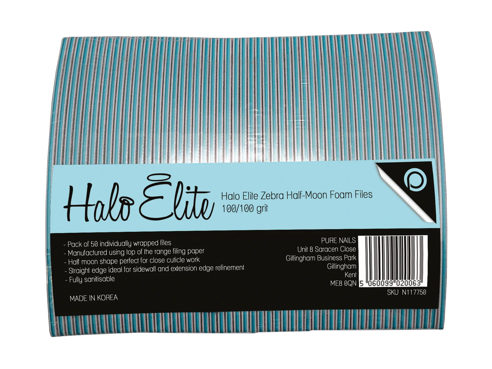 Halo Elite File Zebra Half-Moon 50 pack, 100/100 grit