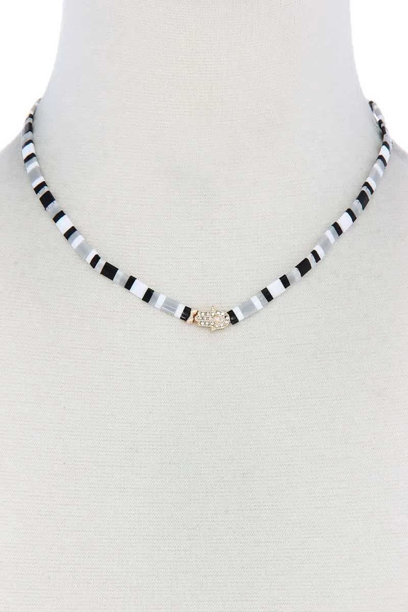 Hamsa Hand Charm Color Block Necklace