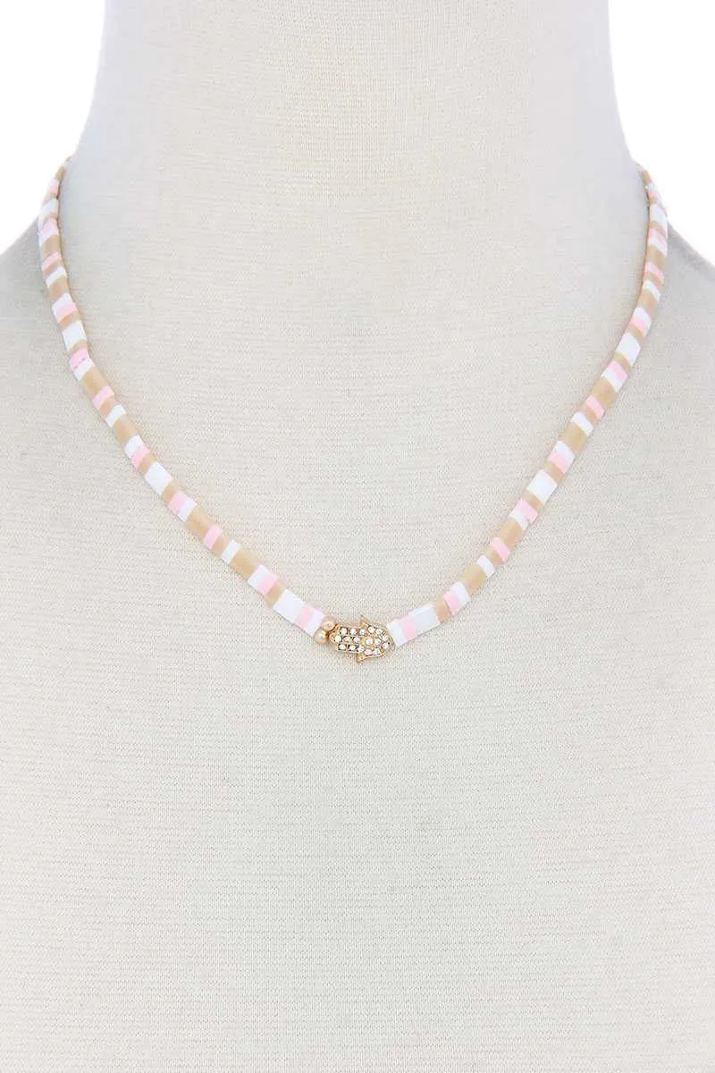 Hamsa Hand Charm Color Block Necklace