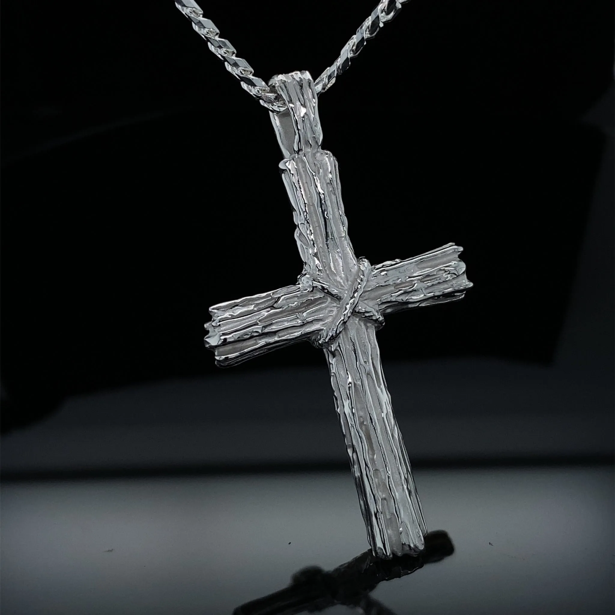 Heavy Men's Rustic Driftwood Cross & Chain