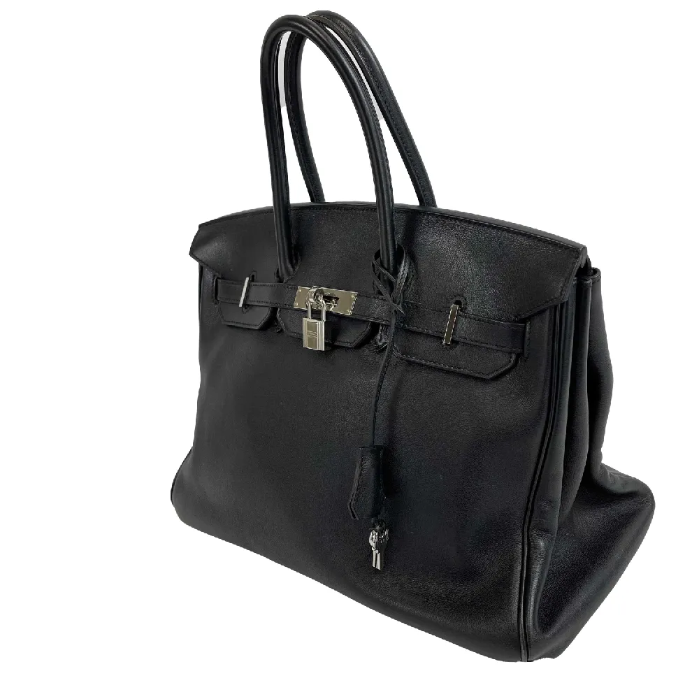 Hermes - Birkin 30 Black Swift Leather Noir PHW Palladium Hardware 2010