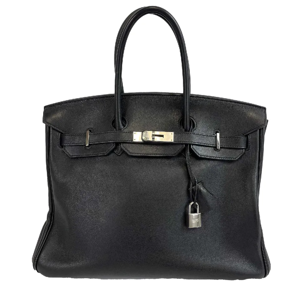 Hermes - Birkin 30 Black Swift Leather Noir PHW Palladium Hardware 2010