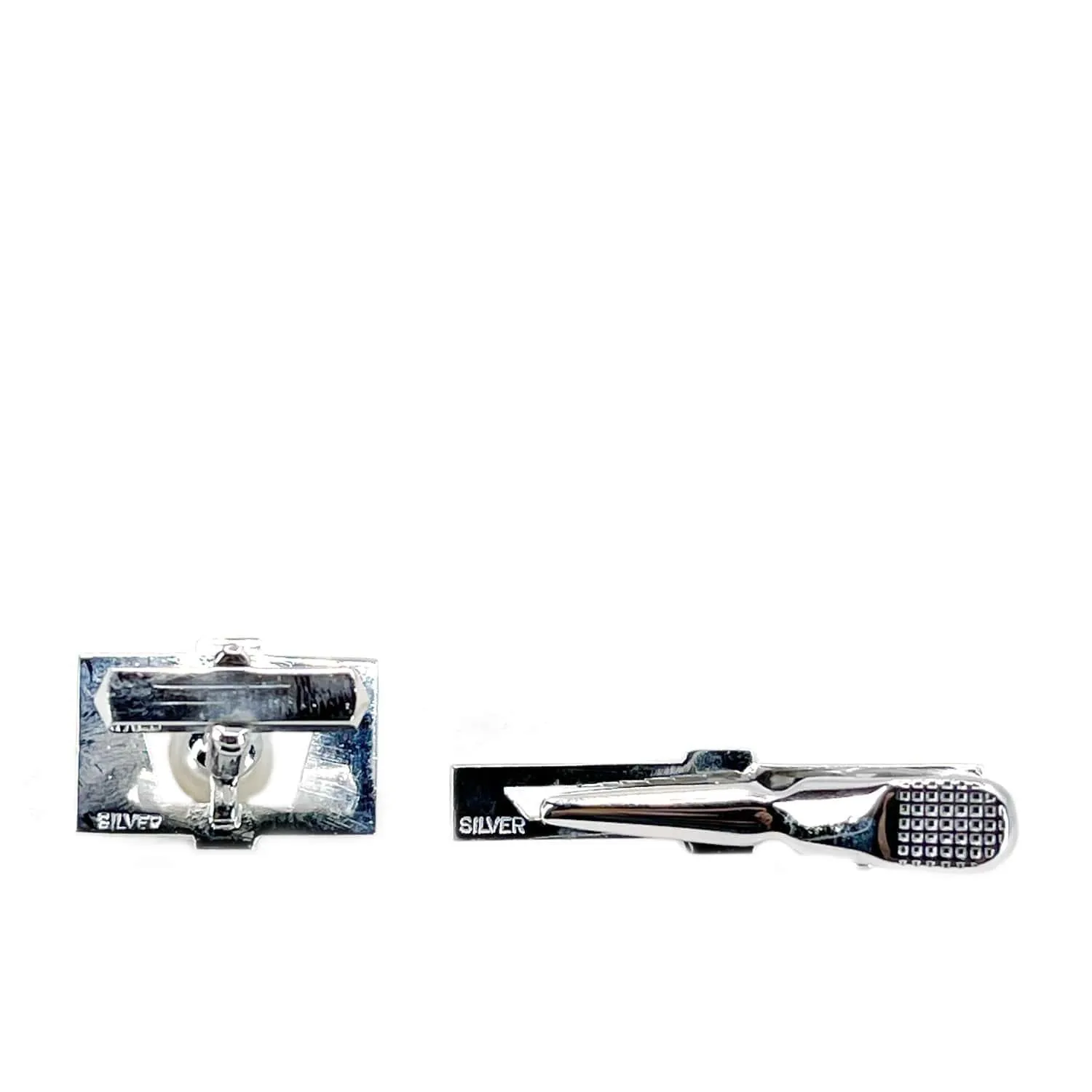 Hiroshima Pearl Designer Japanese Cultured Akoya Pearl Mid Century Tie Bar Cufflinks Set- Sterling Silver