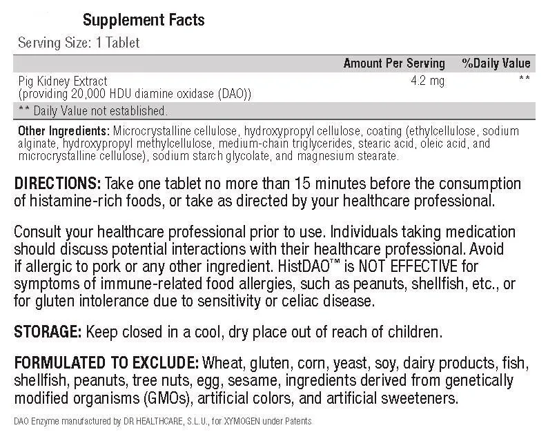 Histamine Enzyme - Diamine Oxidase - DAO supplement - 60 Tablets, Non GMO, Corn Free, Gluten Free, Soy Free