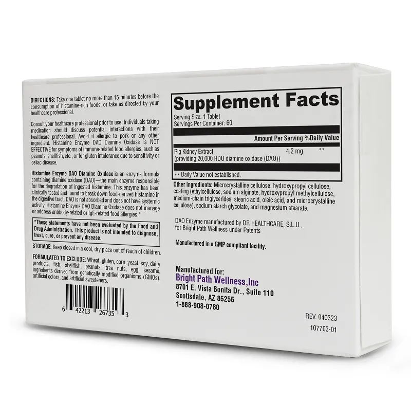 Histamine Enzyme - Diamine Oxidase - DAO supplement - 60 Tablets, Non GMO, Corn Free, Gluten Free, Soy Free