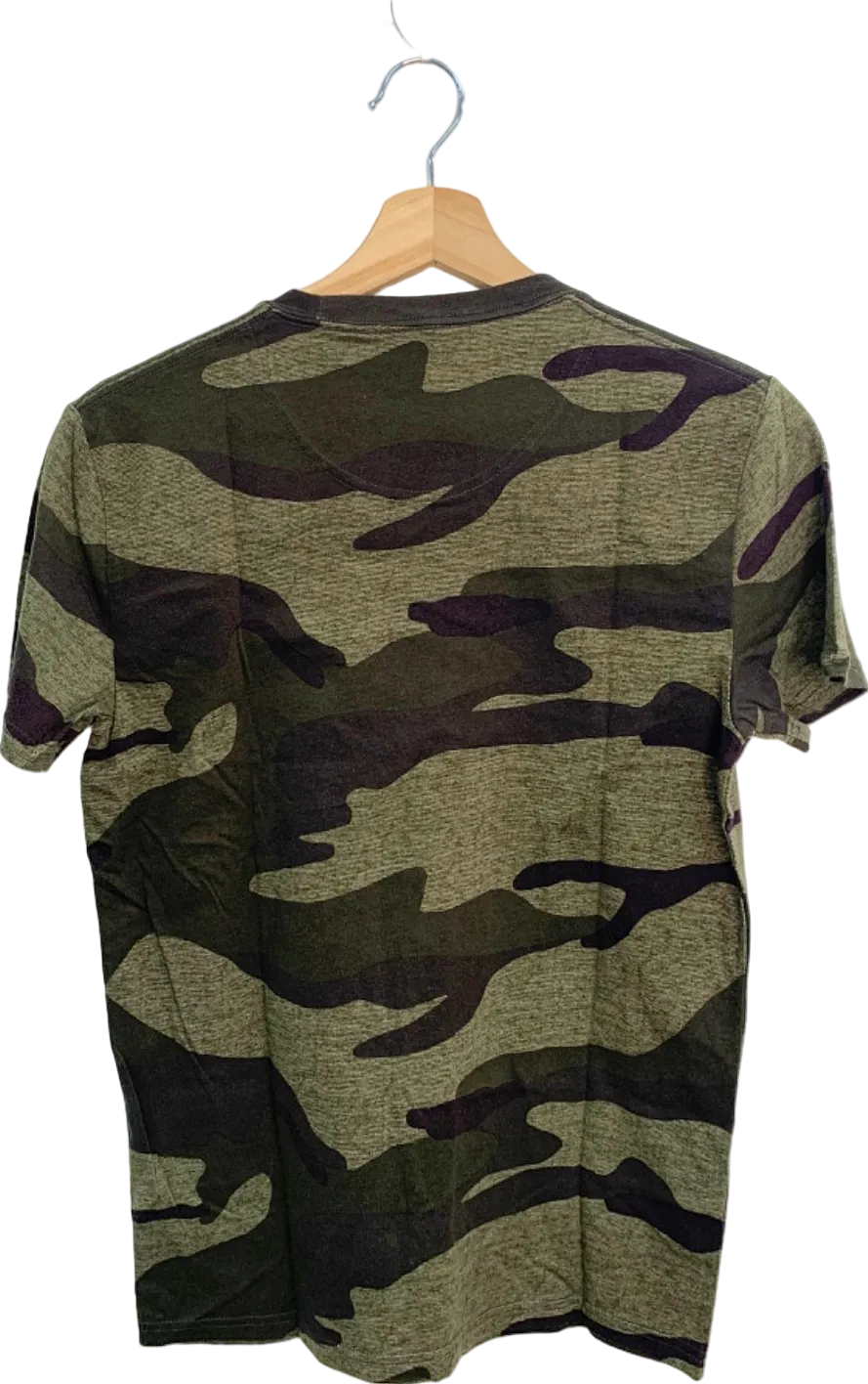 Hollister Green Camouflage Print T-Shirt UK XS