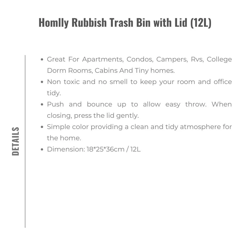 Homlly Rubbish Trash Bin with Lid (12L)