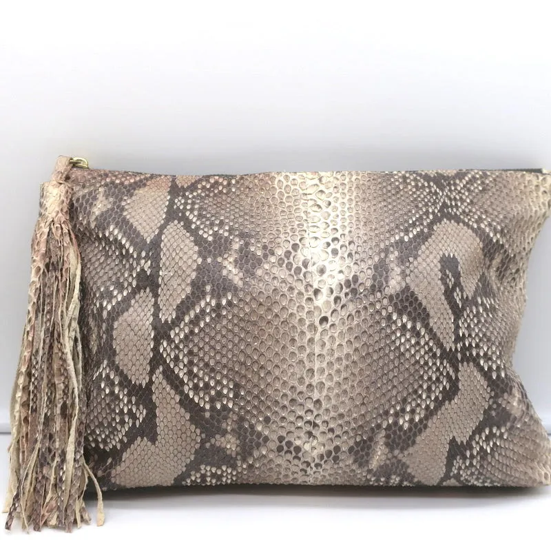 Jacquie Aiche Tassle Clutch Gray/Cream Snakeskin Medium Bag