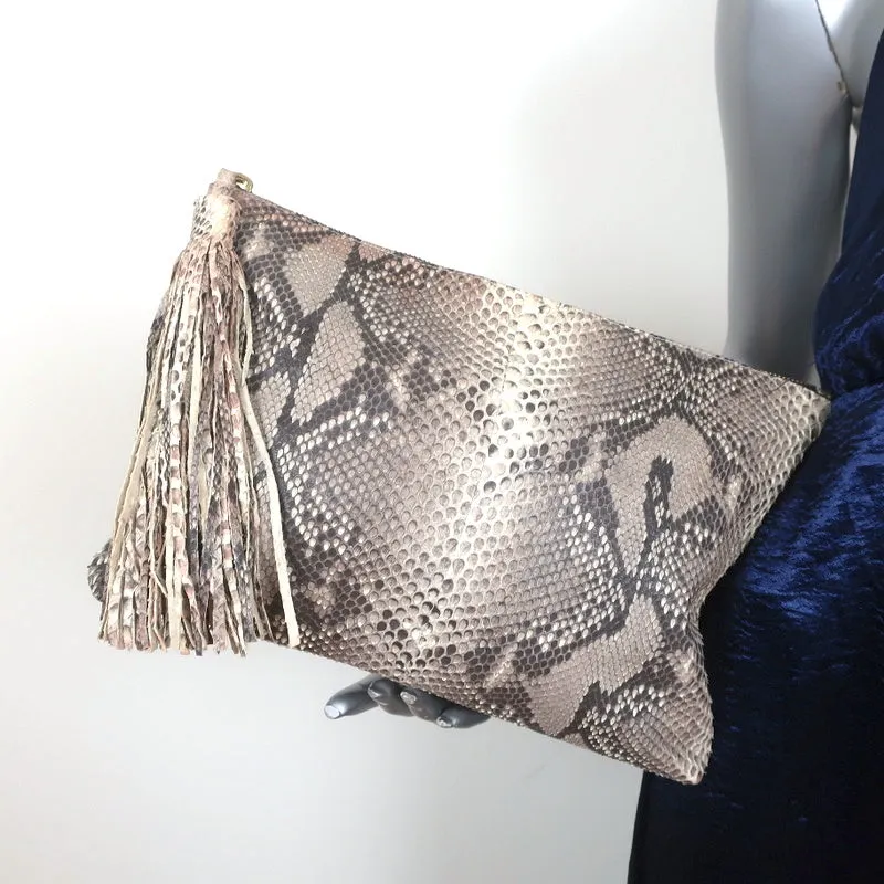 Jacquie Aiche Tassle Clutch Gray/Cream Snakeskin Medium Bag