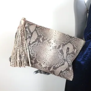 Jacquie Aiche Tassle Clutch Gray/Cream Snakeskin Medium Bag