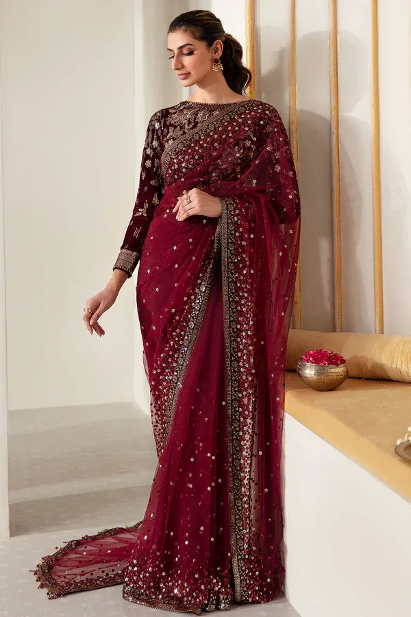 Jazmin Luxury Net Embroidered Saree Unstitched VF-2016