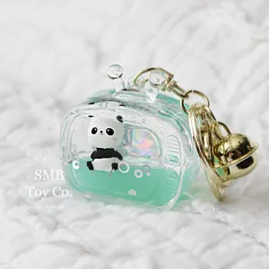 Keychain - Backpack/ Bag Charm - Liquid-Filled Television with Panda, Green