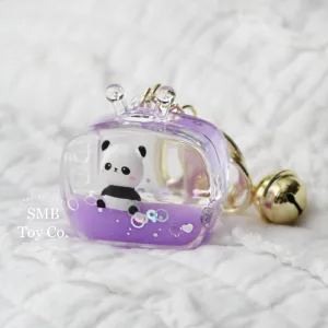 Keychain - Backpack/ Bag Charm - Liquid-Filled Television with Panda, Purple