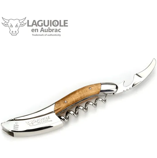 Laguiole en Aubrac Sommelier Waiter's Corkscrew with Wavy Maple Wood Handle