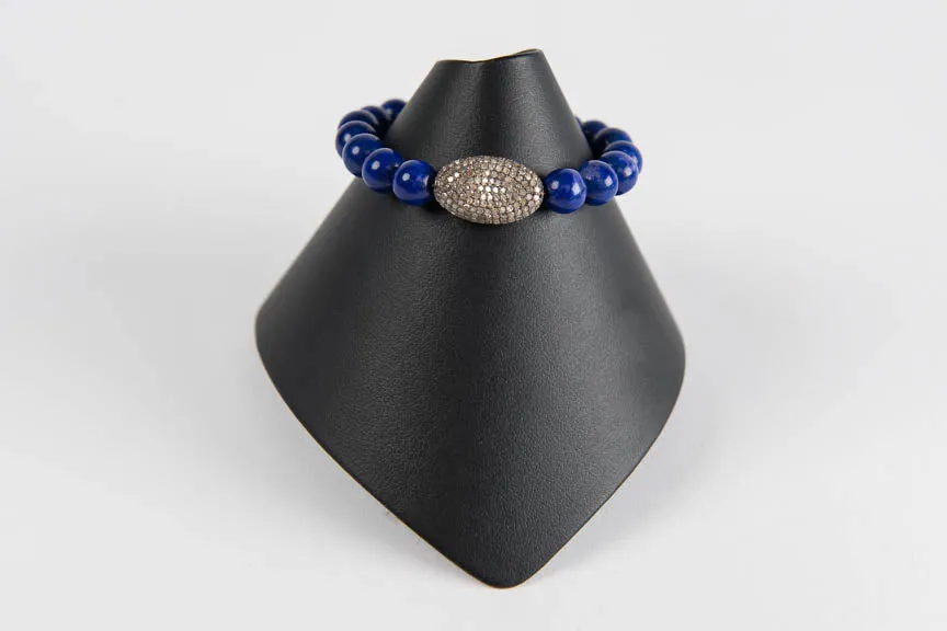 Lapis with pave diamond bead