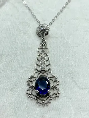 Lavaliere Pendant, Sapphire Blue Necklace #P17