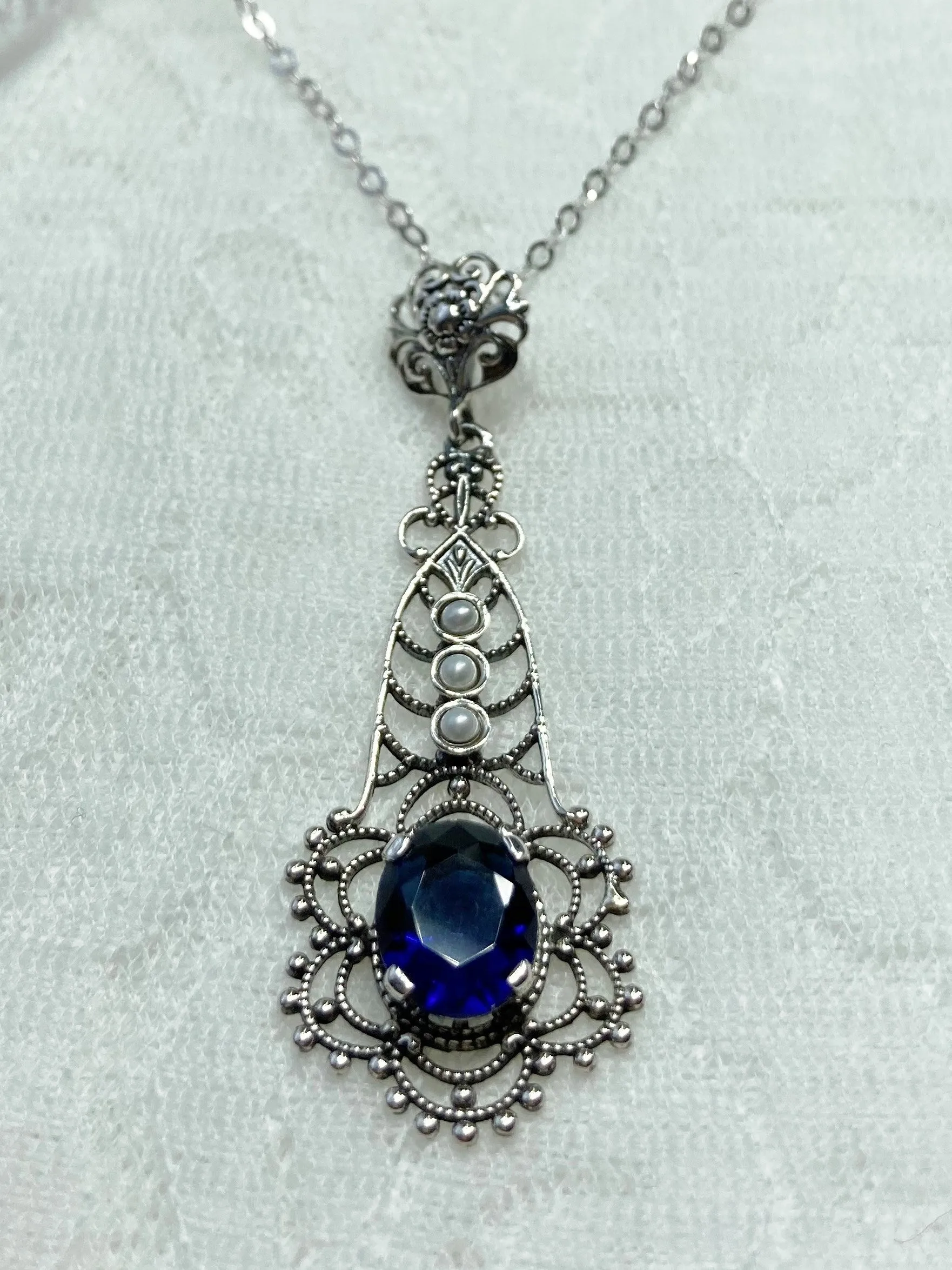 Lavaliere Pendant, Sapphire Blue Necklace #P17