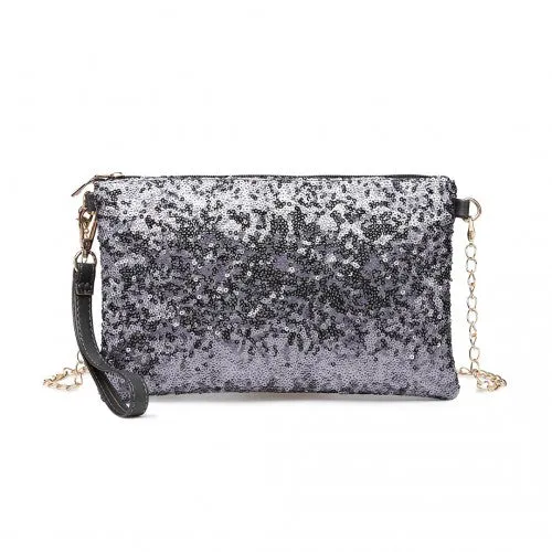 LH1765 - Miss Lulu Sequins Clutch Evening Bag - Grey