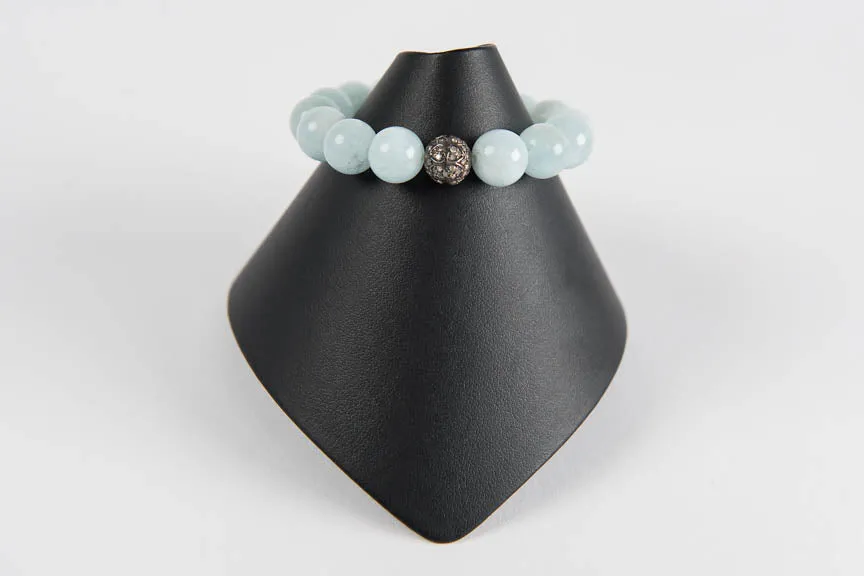 Light blue chalcedony with pave diamond bead
