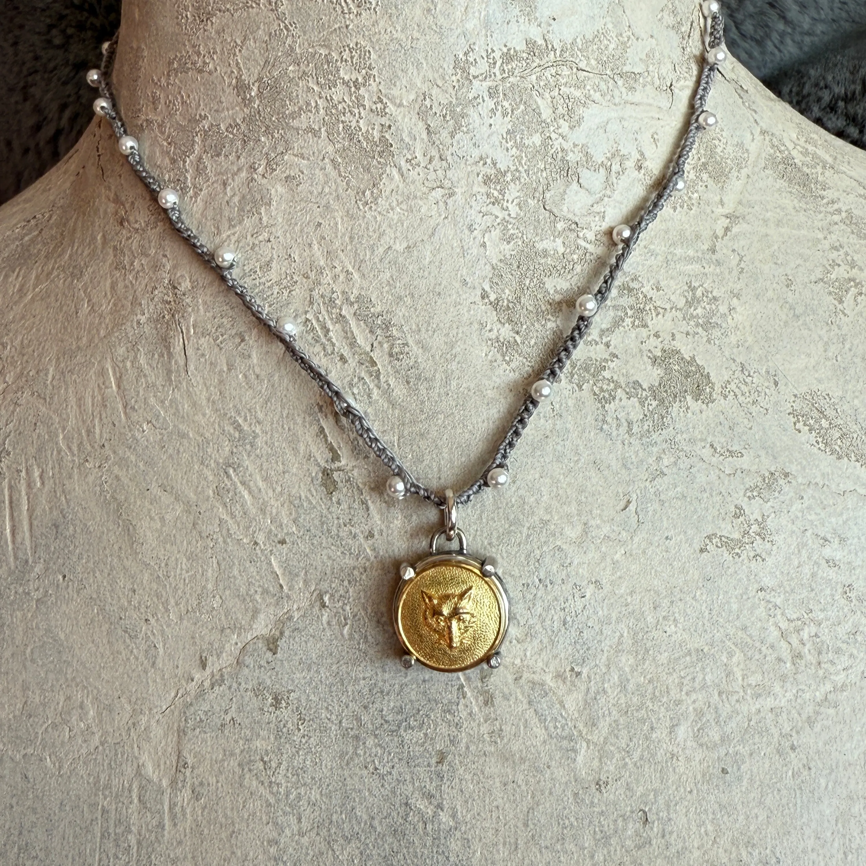 Little Lovely Gilded Fox Mask Button Necklace