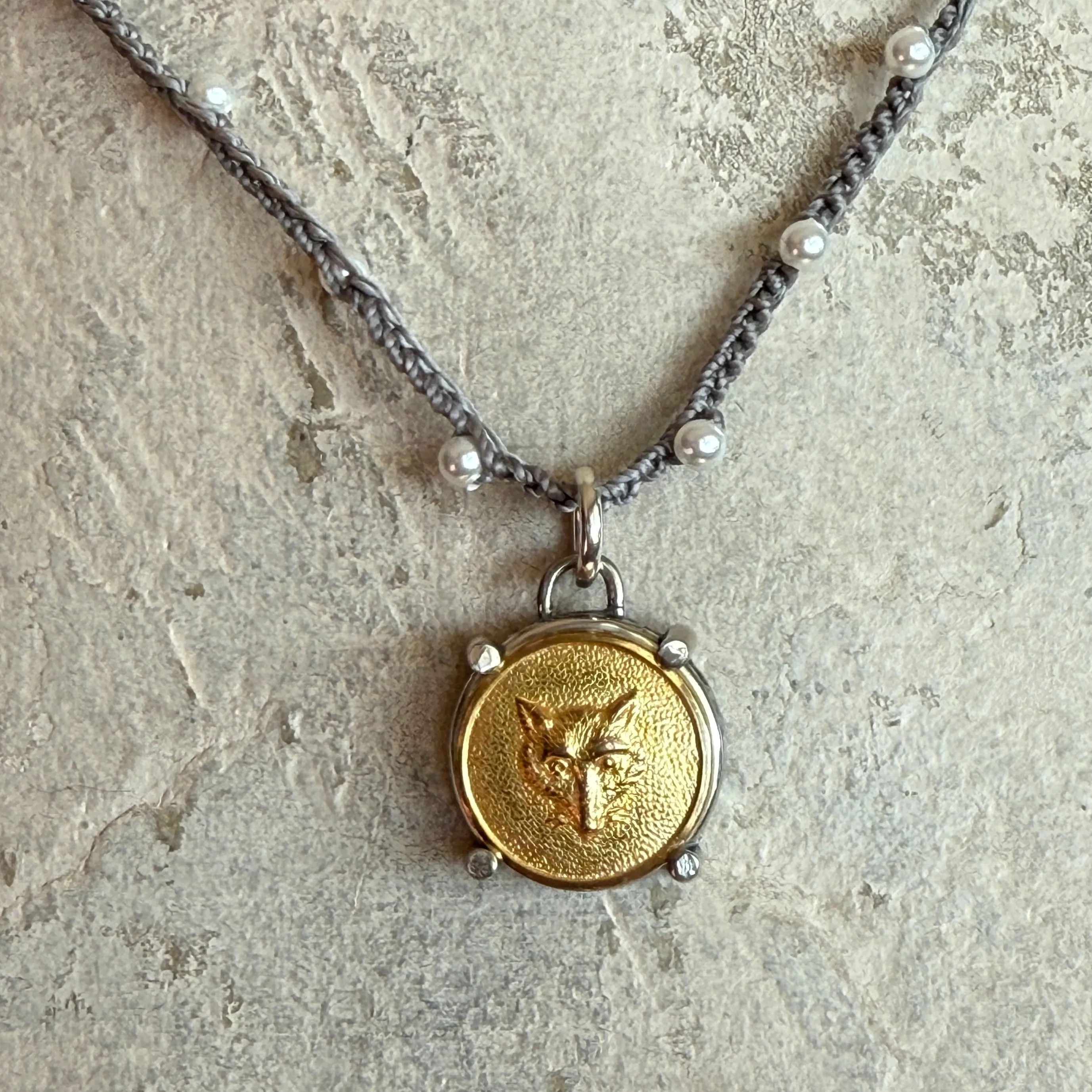 Little Lovely Gilded Fox Mask Button Necklace
