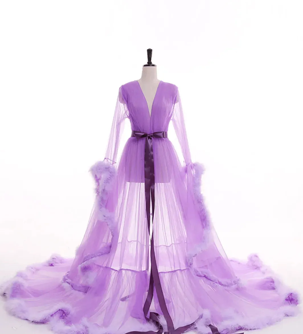 Long Sleeve Fluffy See Through  Luxury Robe.