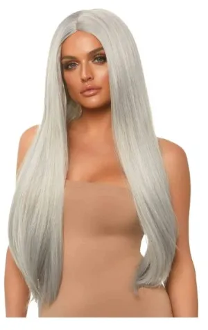 Long Straight Center Part Wig - Grey