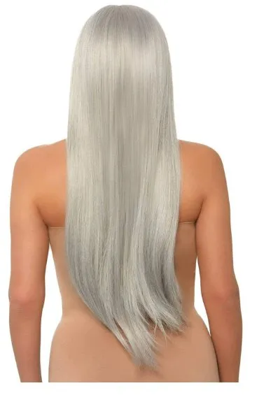 Long Straight Center Part Wig - Grey