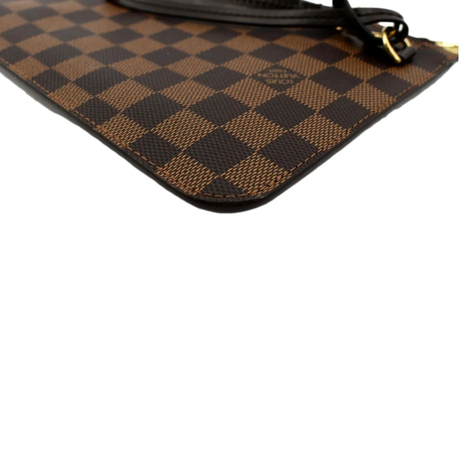 LOUIS VUITTON Neverfull Damier Ebene Pochette Wristlet Pouch Brown