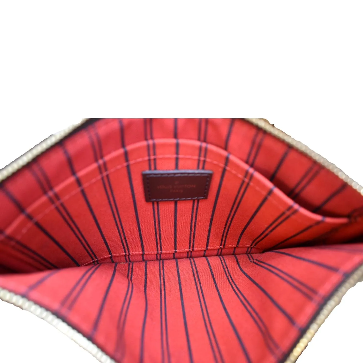 LOUIS VUITTON Neverfull Damier Ebene Pochette Wristlet Pouch Brown