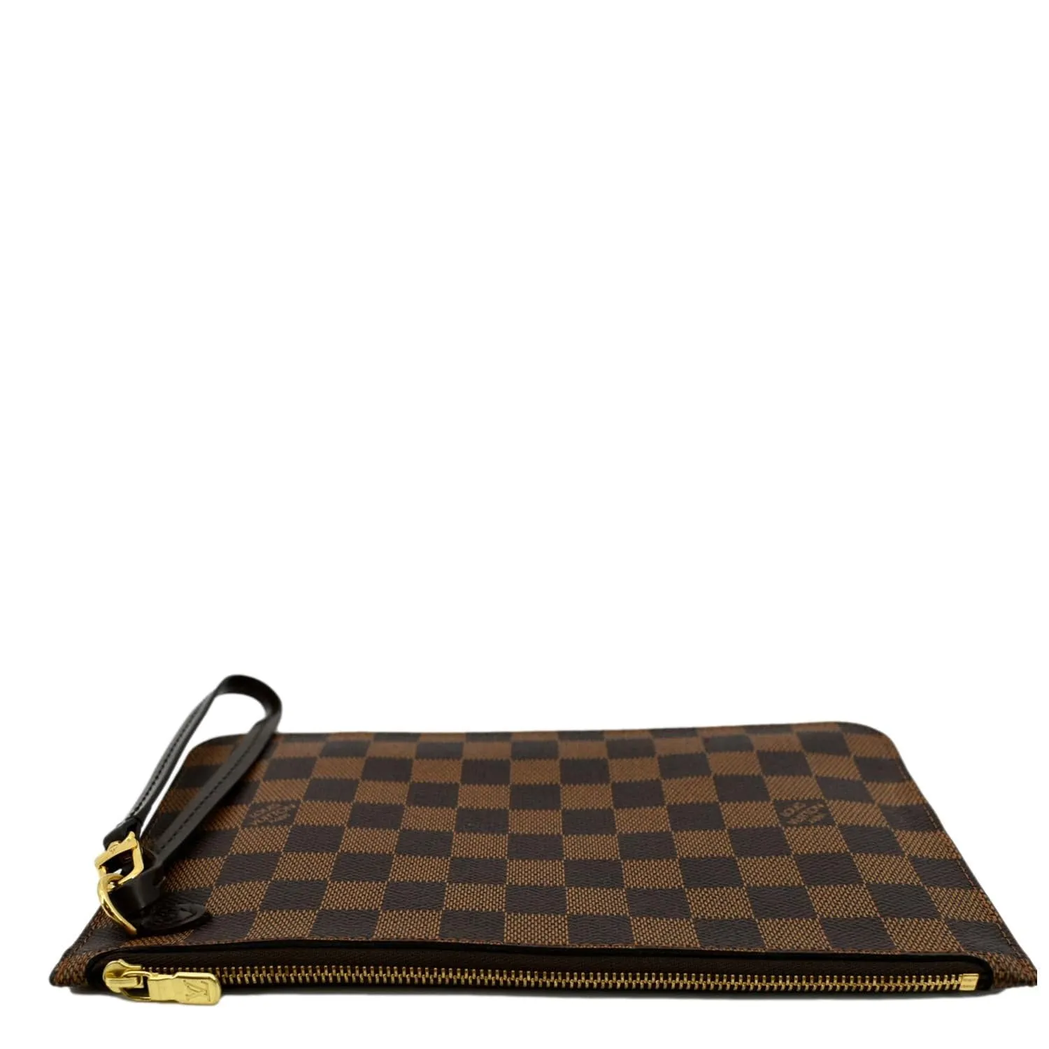 LOUIS VUITTON Neverfull Damier Ebene Pochette Wristlet Pouch Brown