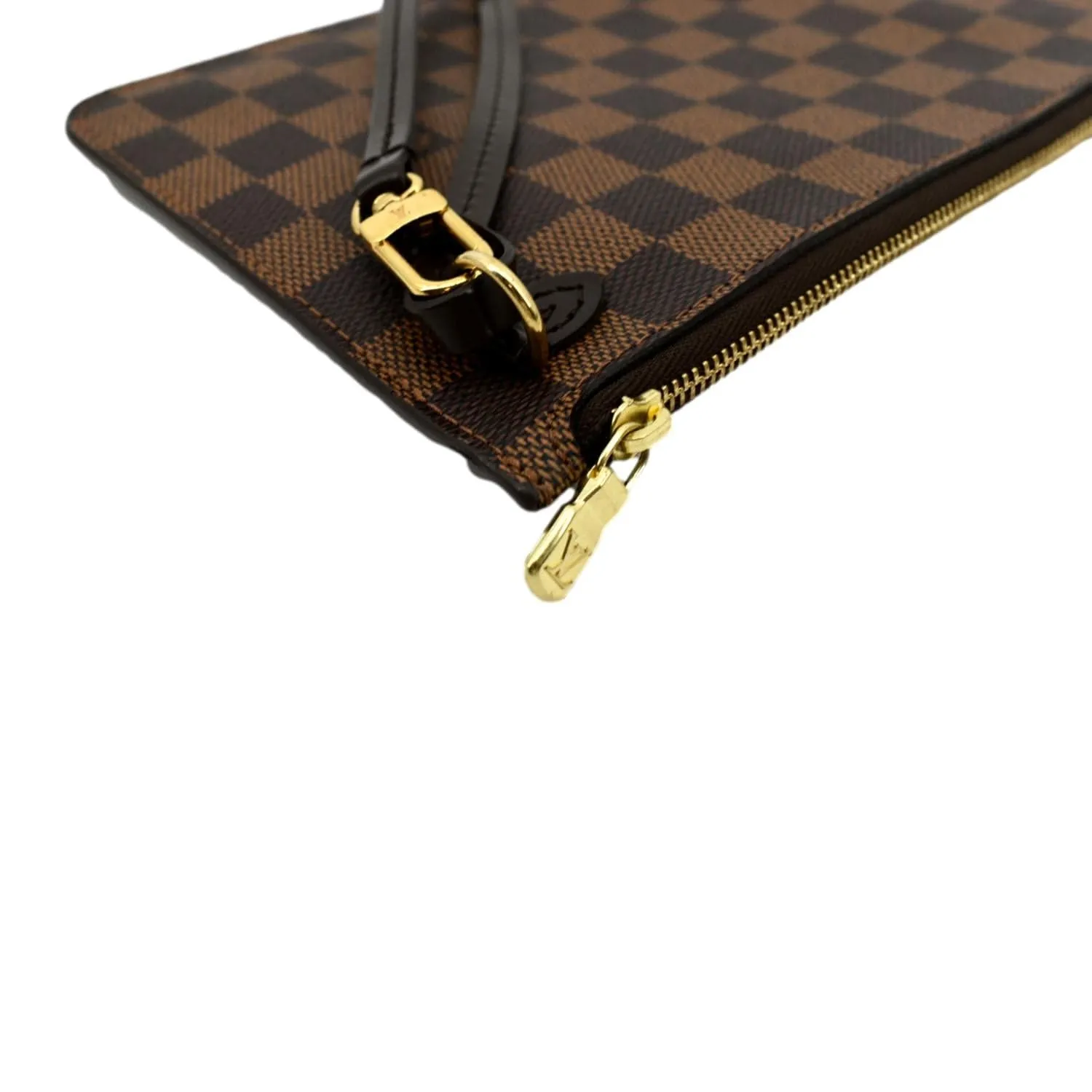 LOUIS VUITTON Neverfull Damier Ebene Pochette Wristlet Pouch Brown