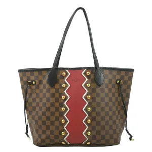 LOUIS VUITTON Neverfull Karakoram MM Damier Ebene Tote Shoulder Bag Red